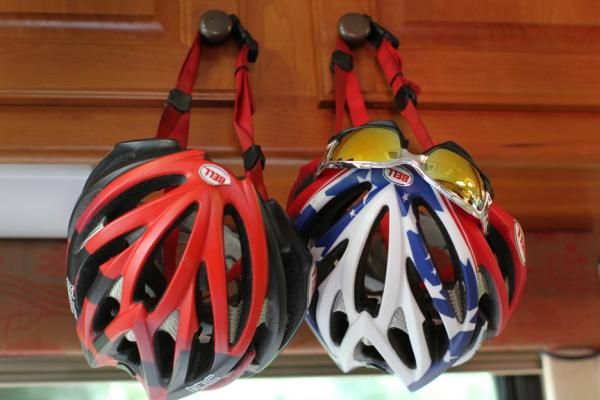 All Team BMC helmets look alike - except the one belonging to the current US road champion George Hincapie.