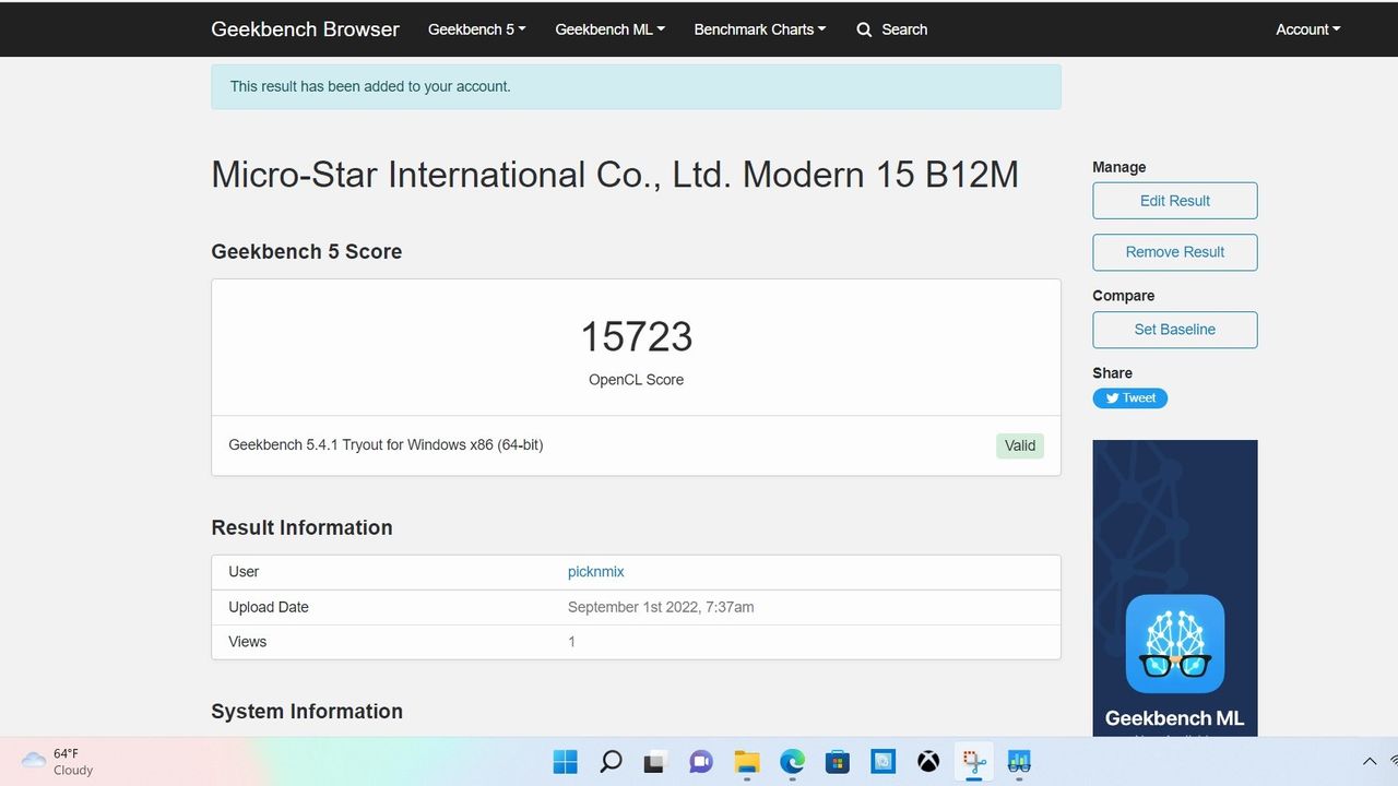 MSI Modern 15 B12M