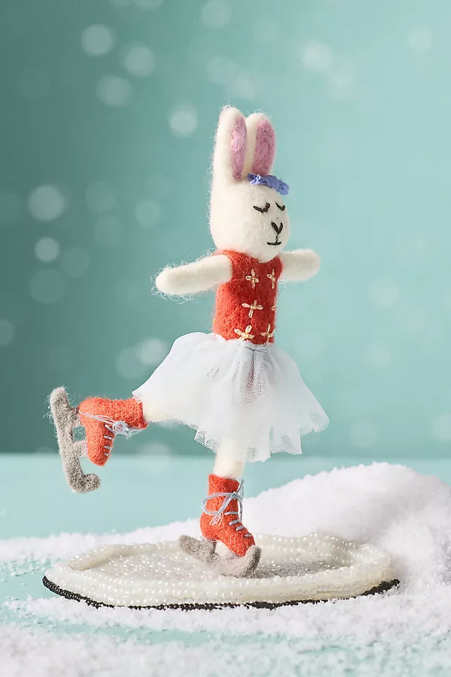 Anthropologie felt figure skating bunny ornament