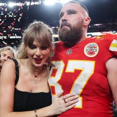 Taylor Swift and Travis Kelce celebrating Super Bowl win 
