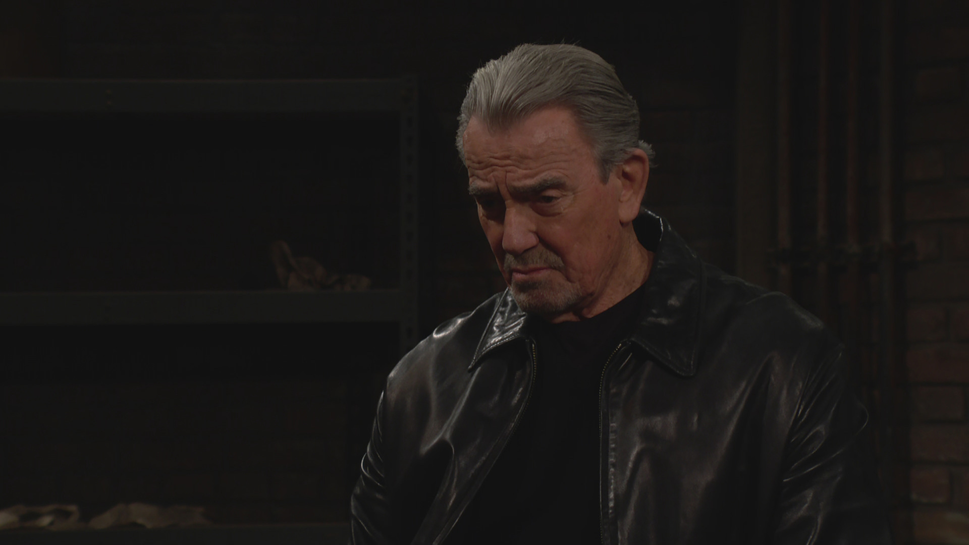 Eric Braeden as Victor in a black leather jacket in The Young and the Restless