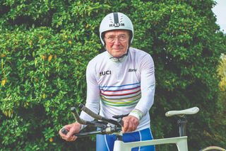 Walter Flower poses with his time trial bike