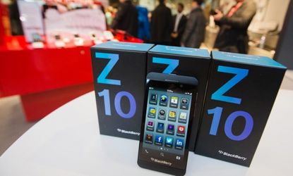 The new Blackberry Z10 is on display in a Toronto, Canada store on April 12.