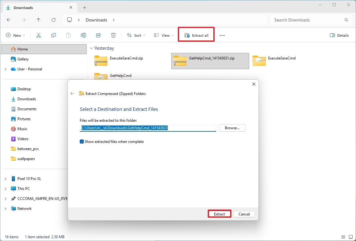 GetHelpCmd extract files