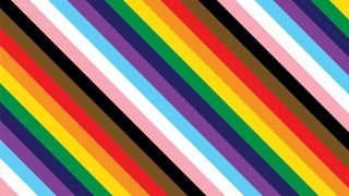 LGBTQ+ colours appearing in narrow, diagonal, repeating stripes