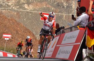 Caleb Ewan celebrates his first victory for Lotto Soudal