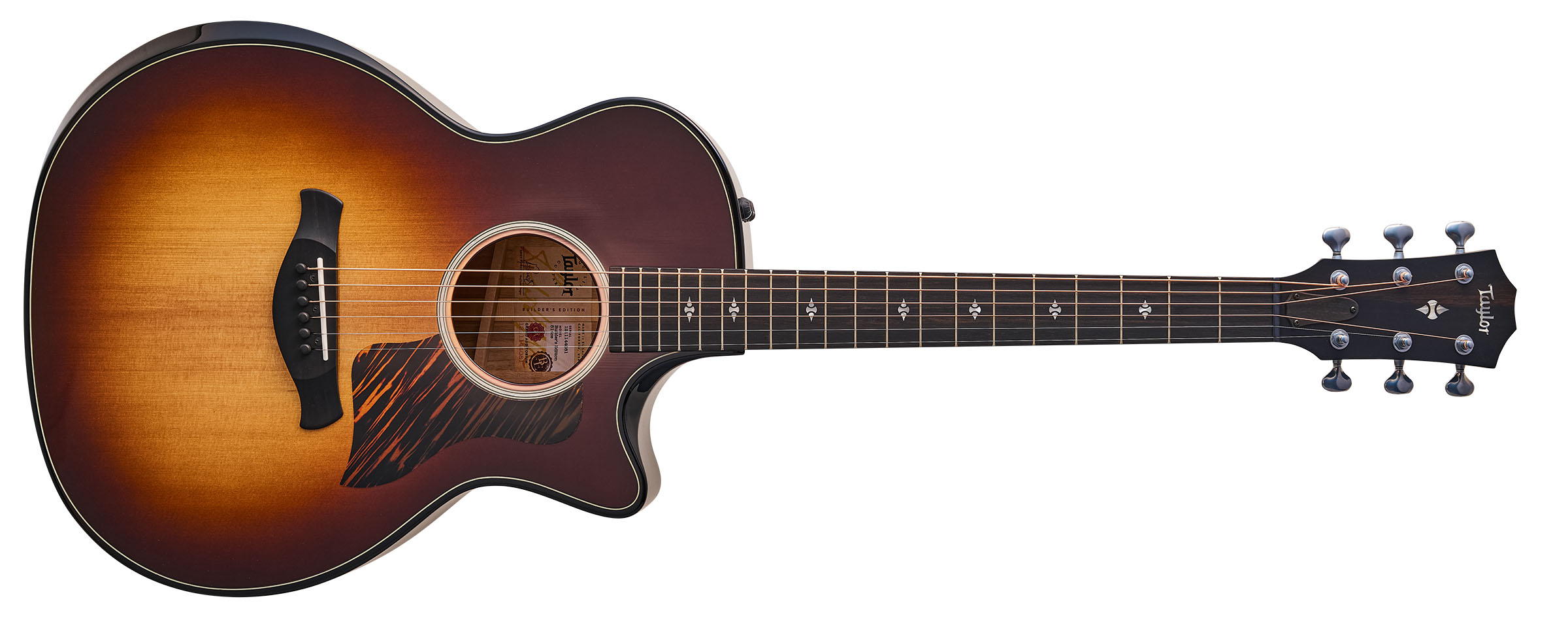 Taylor Builder’s Edition 514ce Kona Burst pictured against a wooden floor and patterned rug.