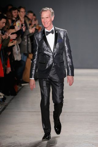 Bill Nye walks the runway at the Nick Graham NYFW Men's Fall/Winter 2017 fashion show on Jan. 31 in New York City.