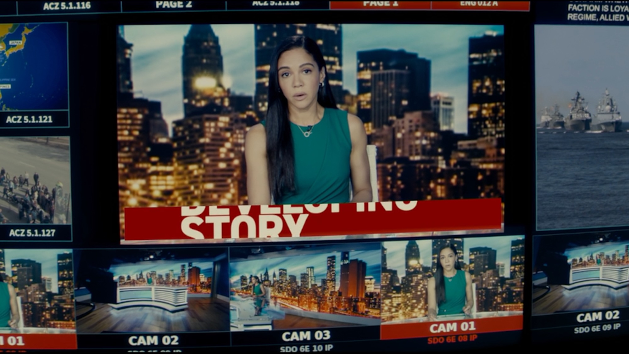 News anchor speaking on screen in Disclosure Day