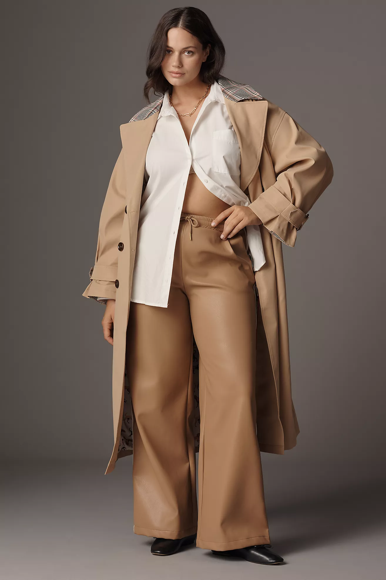 Bishop + Young Faux Leather Wide-Leg Track Pants