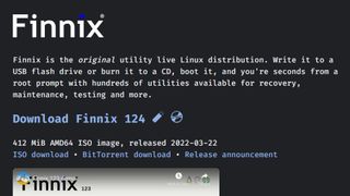 Website screenshot for Finnix