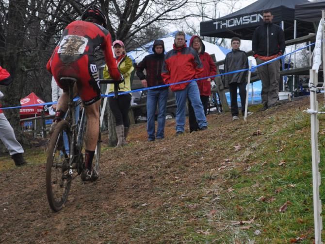 Kerry Werner ( BMC U23 Development Team) climbs to the brief pavement section in front of the wall.
