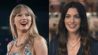 Taylor Swift performing on her Eras Tour, Anne Hathaway in The Devil Wears Prada 2.