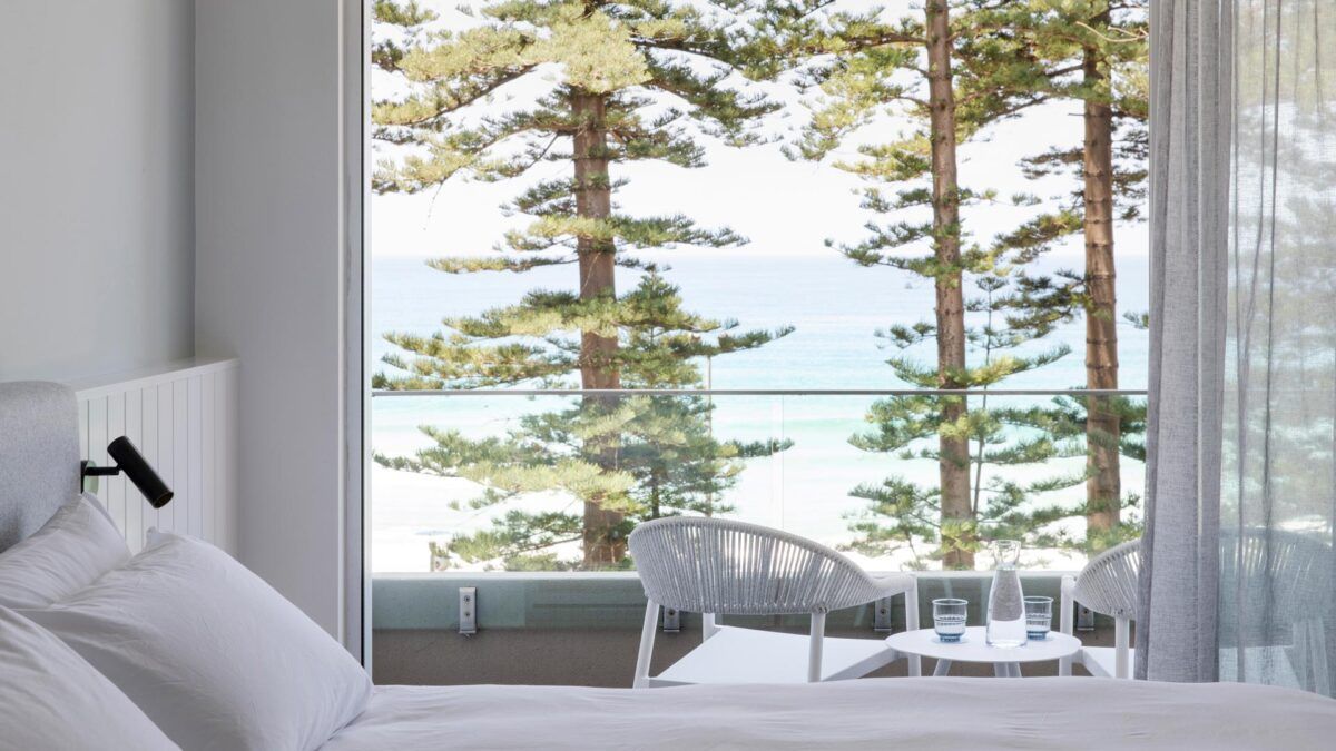 A bedroom at the Manly Pacific hotel