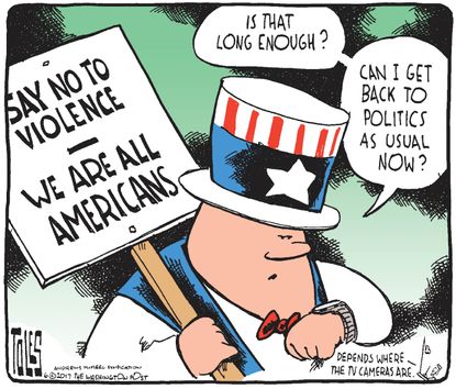 Political cartoon U.S. Congress baseball shooting Party politics