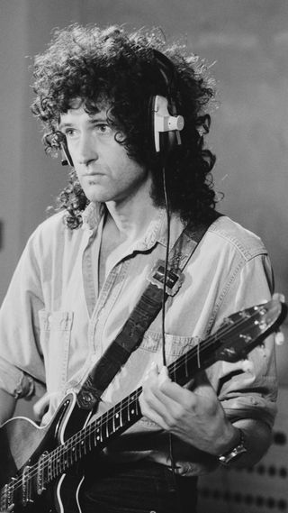 Brian May recording at Metropolis Studios in London, 1989