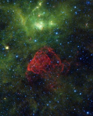 A supernova in Christmas colors.