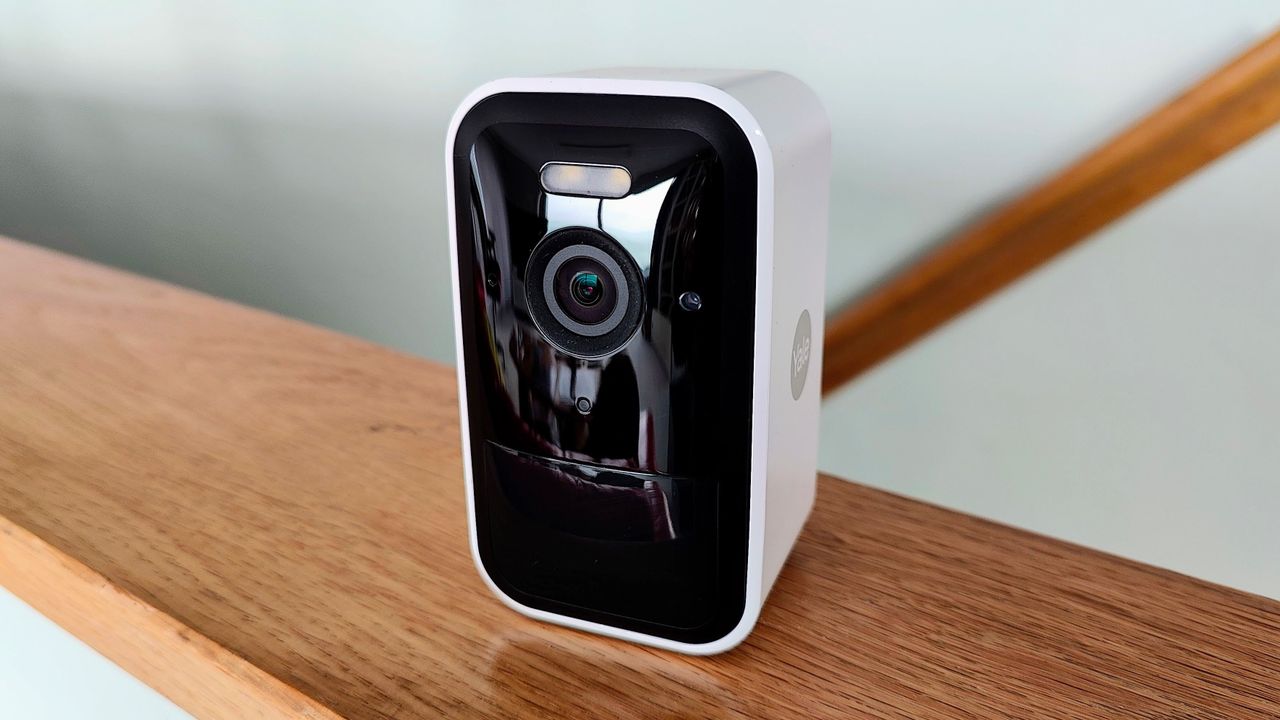 Yale Smart Outdoor Camera review: security camera placed on a shelf 