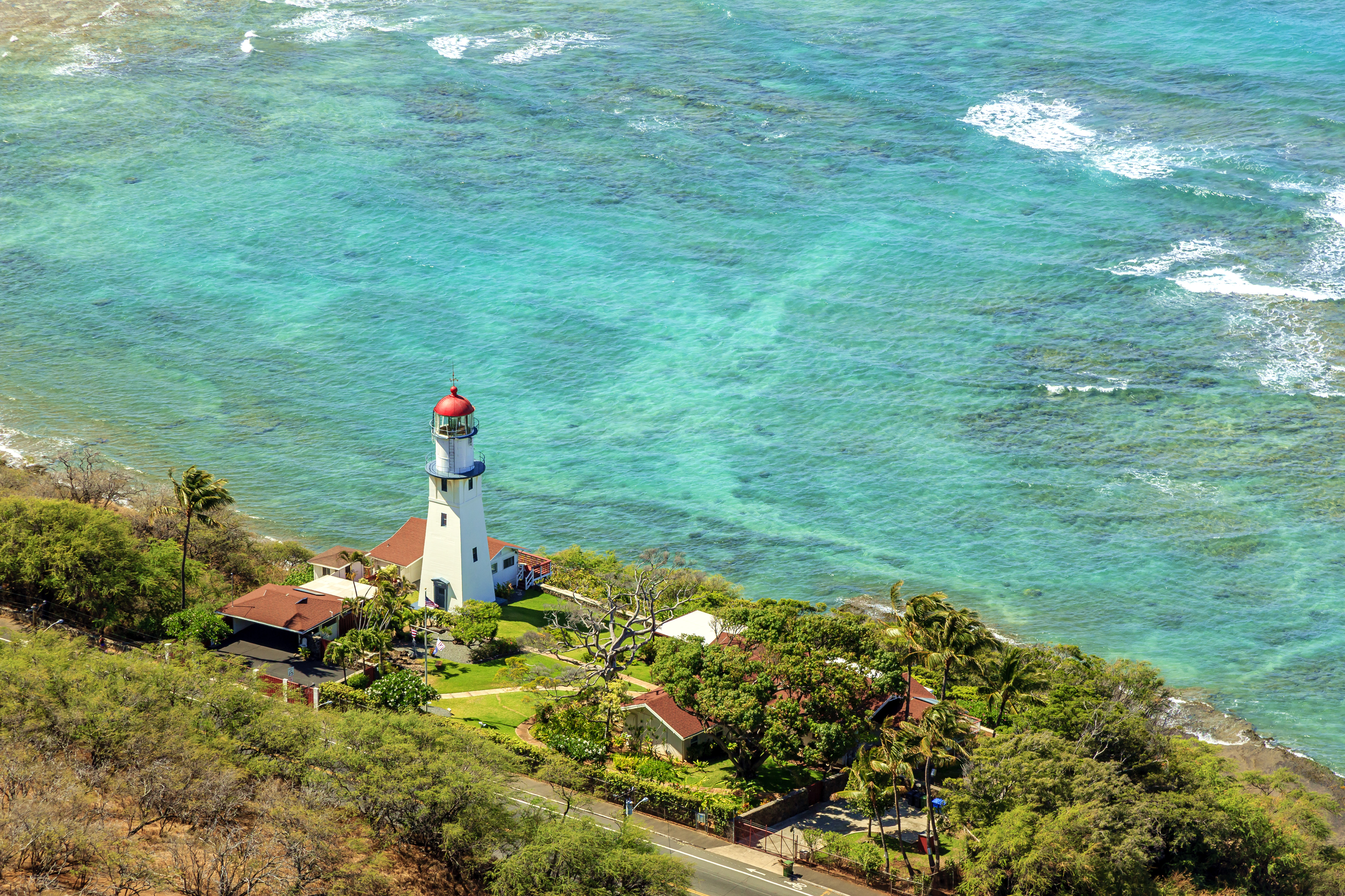 The view of Diamond Head Lighthouse from Diamond Head crateor rim