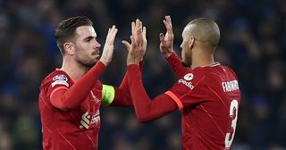 Liverpool stars Fabinho and Jordan Henderson during the Champions League round of sixteen second leg football match between Liverpool FC and FC Internazionale. FC Internazionale won 1-0 over Liverpool FC. Liverpool won 2-1 on aggregate and moved on to the next round.