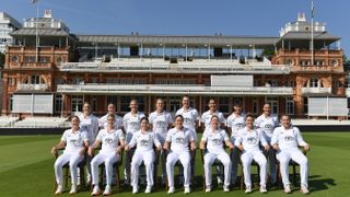 England captain Nat Sciver-Brunt and the England Women's Test squad pose for a team photograph in front of the Lord's Pavilion