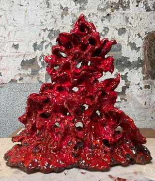 Red ceramics artwork: Florence Peake, Haze Holes For An Apparition, 2022