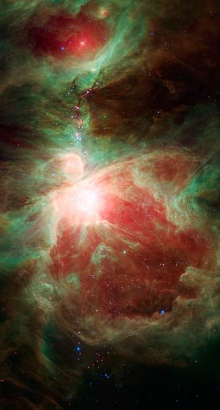 A stellar nursery containing thousands of young stars and developing protostars lies near the