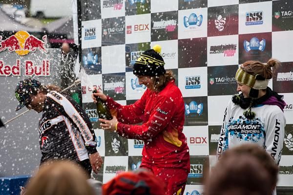 Elite women's podium at the iXS European Downhill Cup in Innerleithen