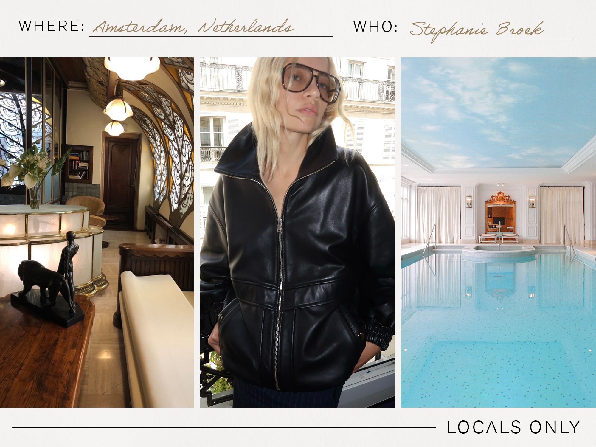 a collage of images featuring Stephanie Broek's fashion-editor travel guide to Amsterdam