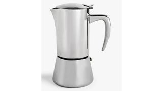 John Lewis & Partners Induction Stovetop Stainless Steel 6 Cup Espresso Coffee Maker on white background