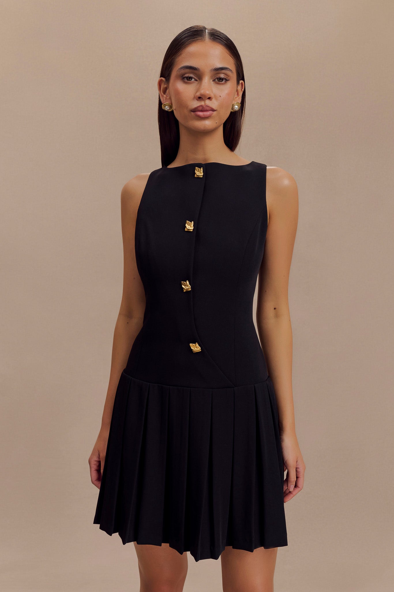 Mackenzie Sleeveless Pleated Mini Dress - Black Xxs