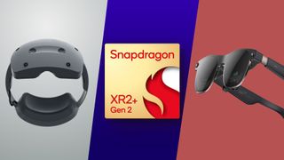 The new Sony enterprise XR headset, the Snapdragon XR2+ Gen 2 headset, and Xreal Air 2 Ultra AR glasses all next to each other