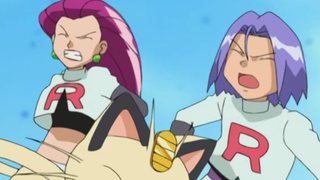 Jessie and James and Meowth being blasted off in Pokemon.
