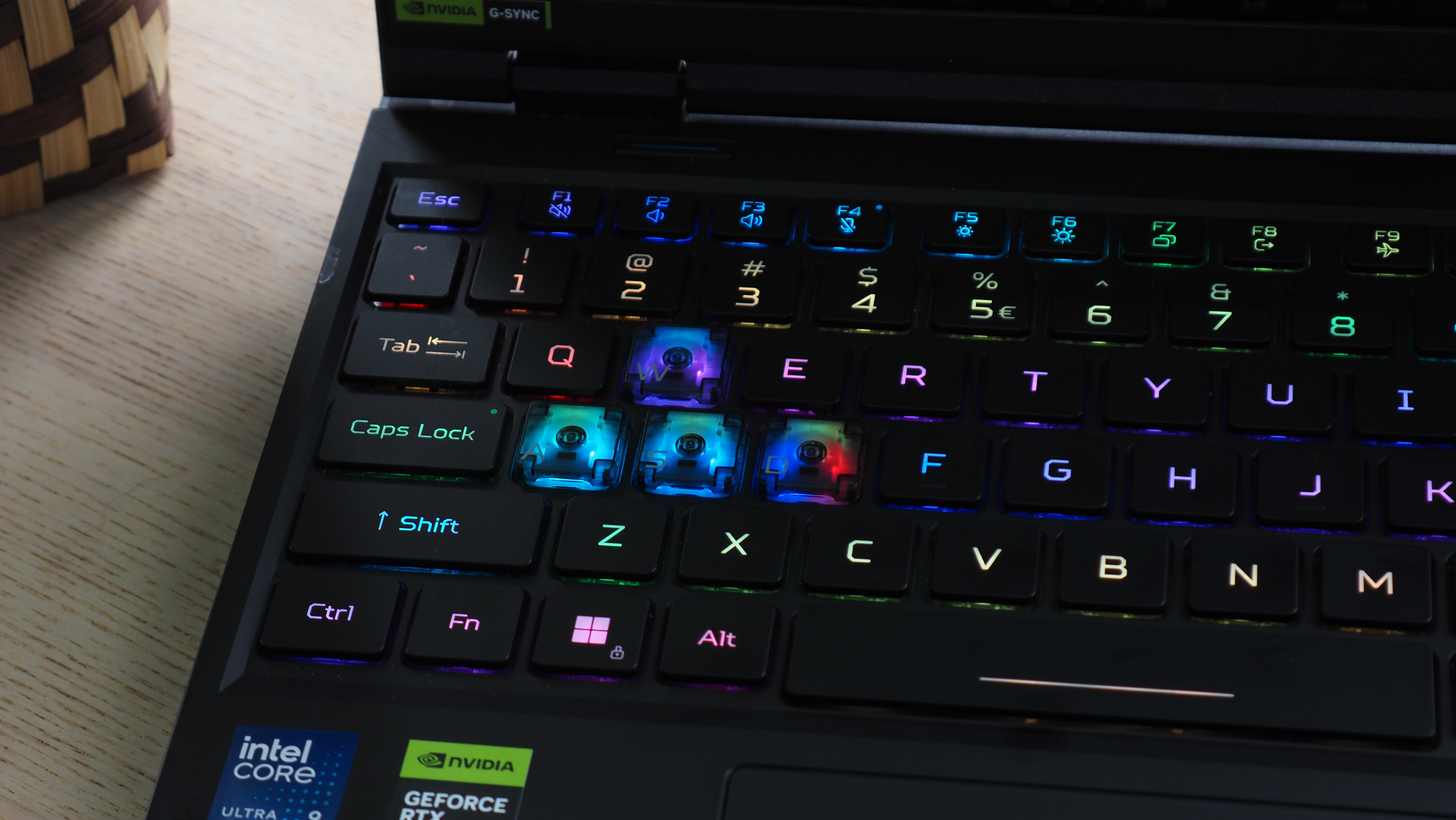 A close up of the Acer Predator Helios 16 AI laptop keyboard