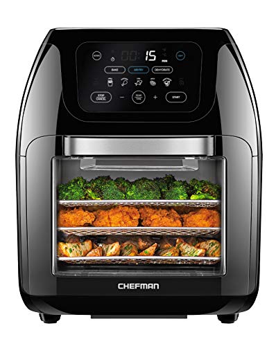 Chefman Multifunctional Digital Air Fryer+ Rotisserie, Dehydrator, Convection Oven, 17 Touch Screen Presets Fry, Roast, Dehydrate, Bake, Xl 10l Family Size, Auto Shutoff, Large Easy-View Window, Black