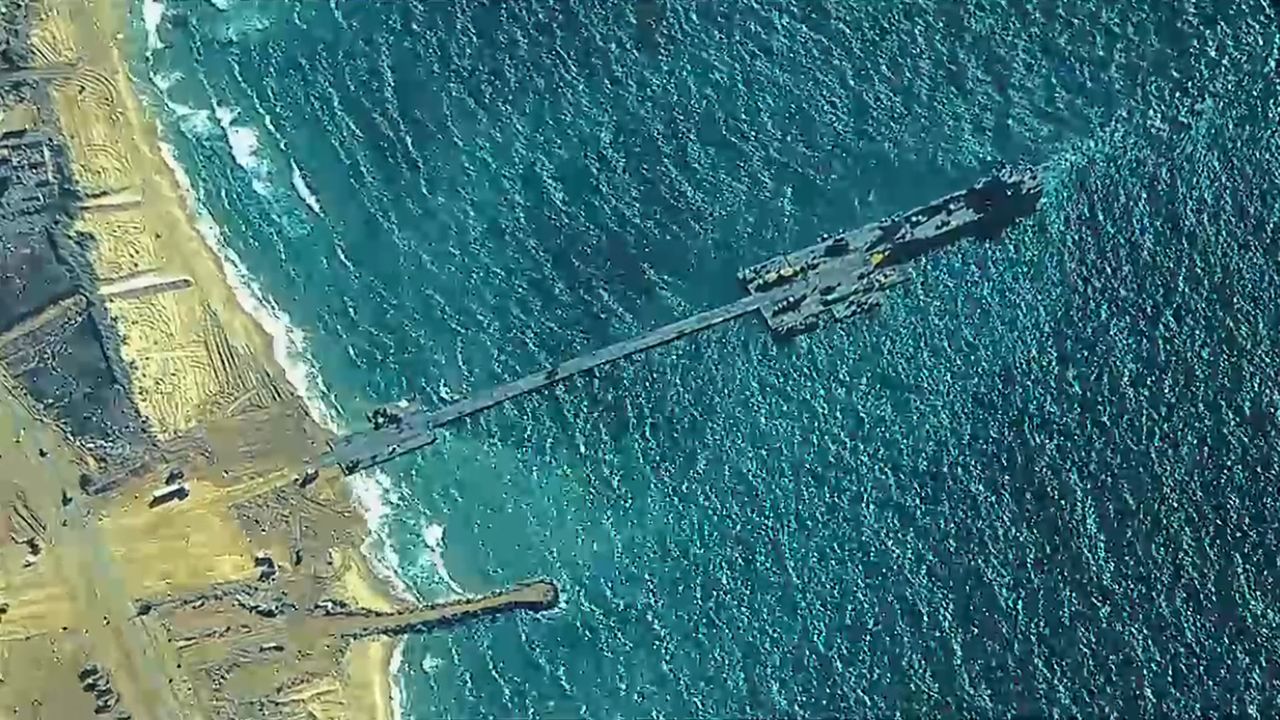 A temporary pier enabled the maritime delivery of international humanitarian aid to the United Nations in Gaza for distribution to Palestinian people