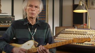 Steve Howe - guitarist of prog rock band Yes in the studio with his 1955 Fender Telecaster