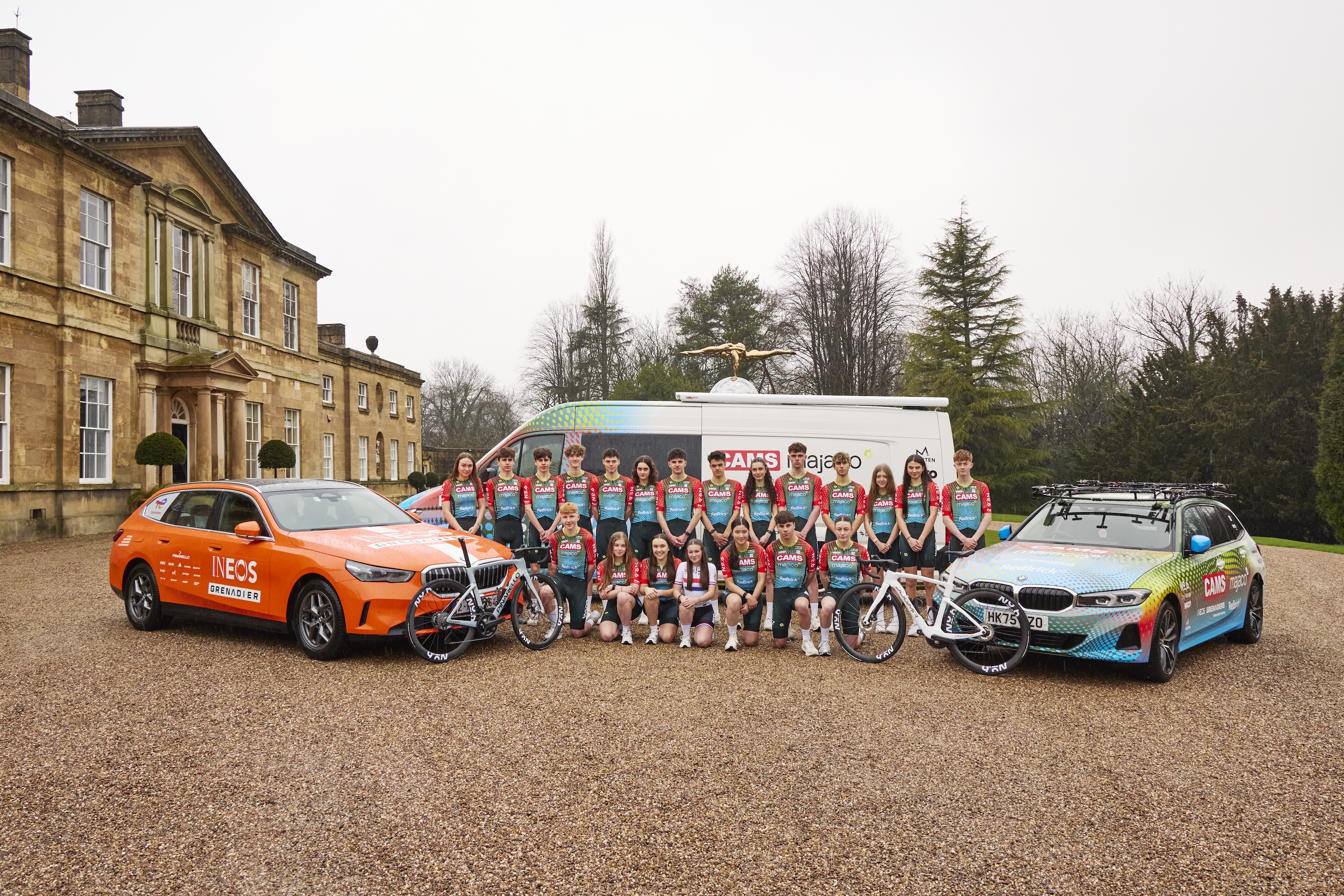 The riders of the 2026 Camsmajaco team at the launch