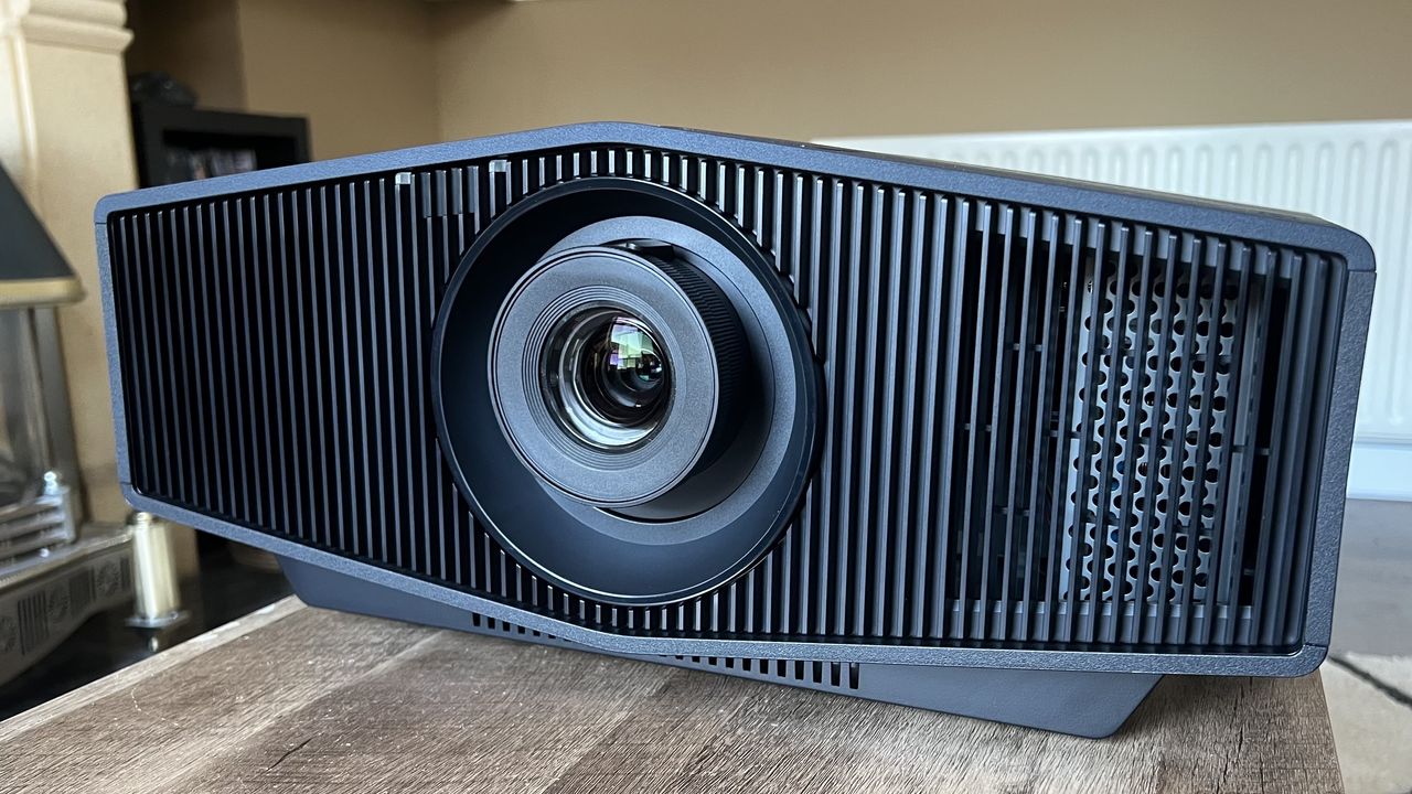 Front view of Sony Bravia Projector 7 with lens and grills visible