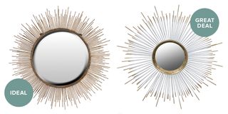 sunburst and soils spiked wall mirror with white background