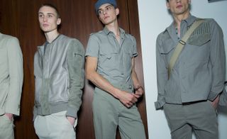 Male models wearing the Bottega Veneta Spring / Summer 2016 collection. They look casual and relaxed.