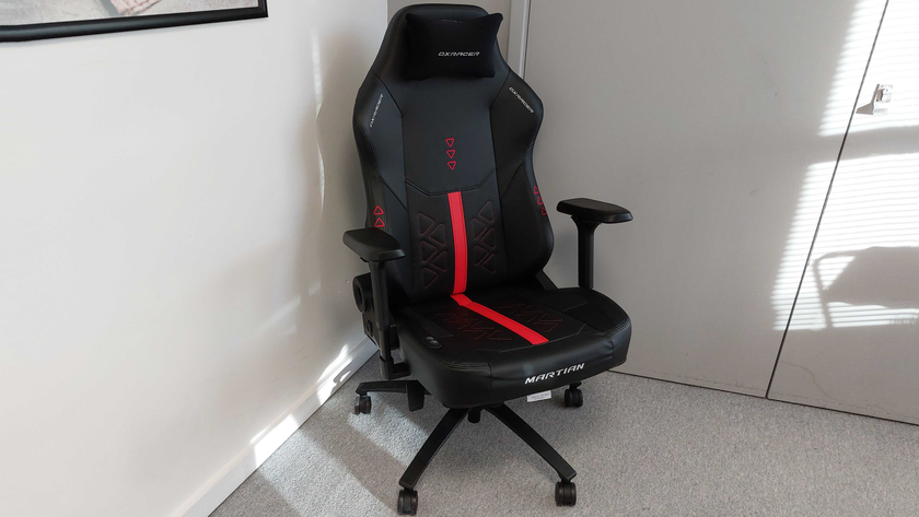 The XL edition of the DXRacer Martian gaming chair as seen in a sunny meeting room.