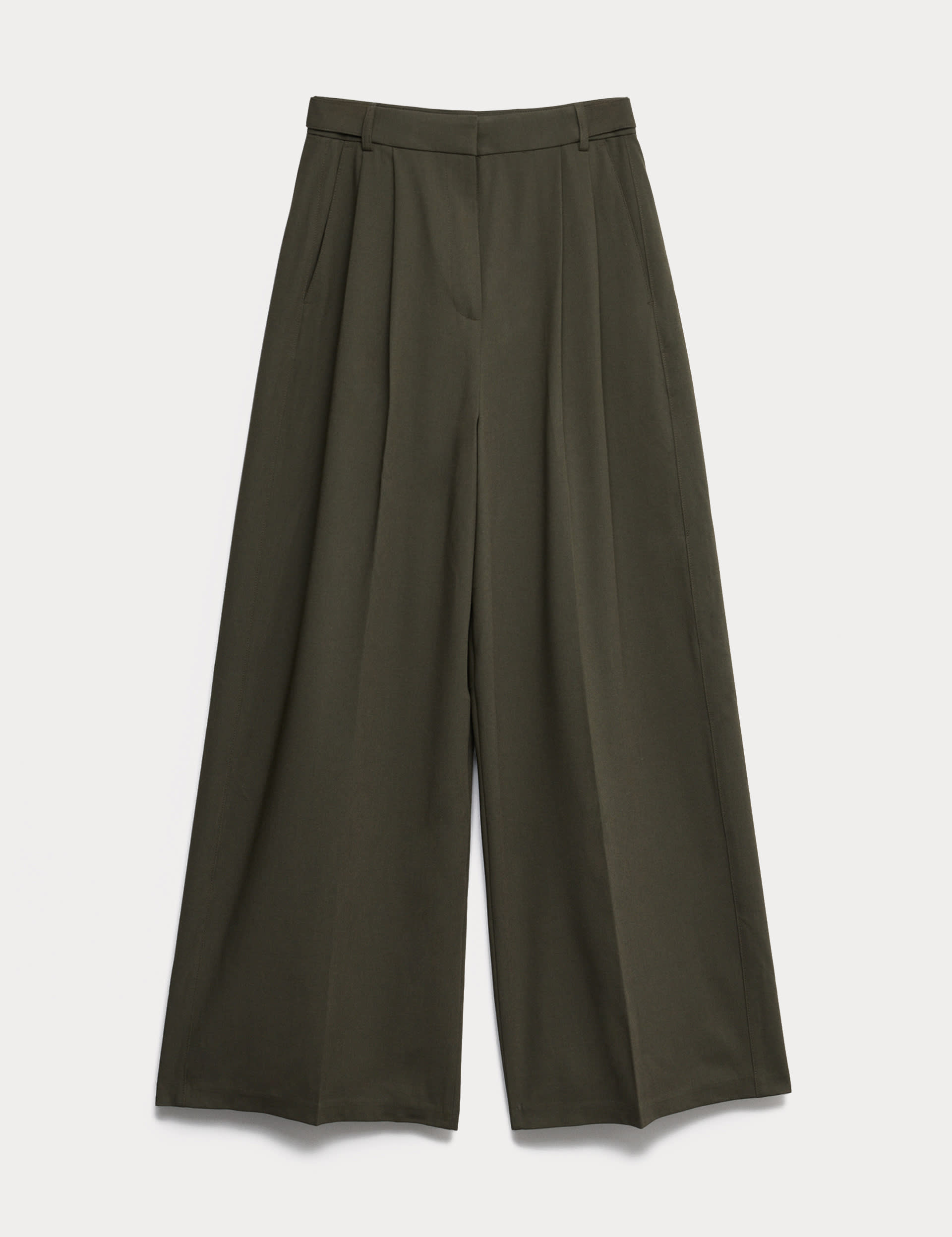Pleat Front Wide Leg Trousers With Wool
