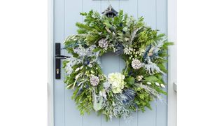 Fresh wreath in blues and greens