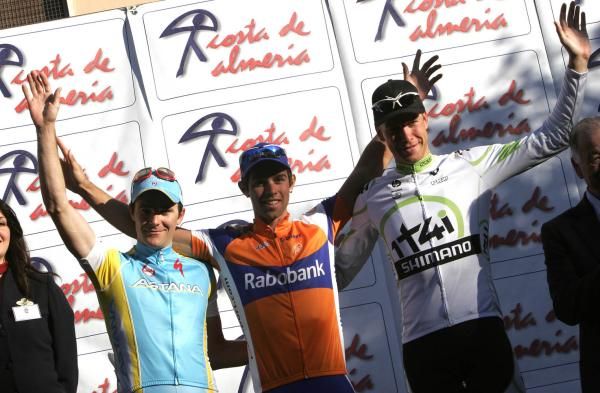 Michael Matthews (Rabobank) on the podium with Borut Bozic (Astana, 2nd) and Roger Kluge (1t4i, 3rd)