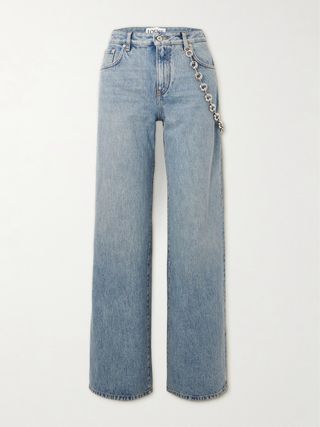 Chain-embellished mid-rise straight-leg jeans