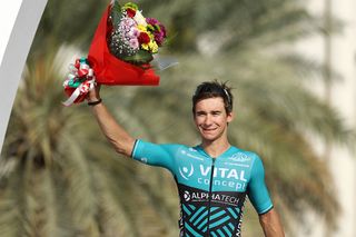 Bryan Coquard (Vital Concept) on the podium at the Tour of Oman.
