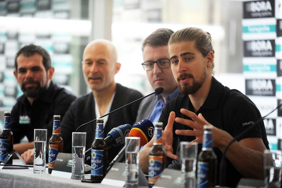 Peter Sagan answers questions from the media