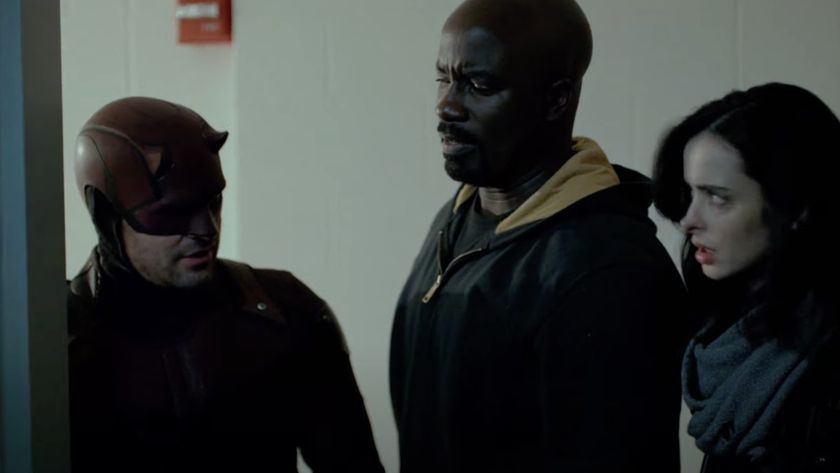 Daredevil (Charlie Cox), Luke Cage (Mike Colter) and Jessica Jones (Krysten Ritter) talk on The Defenders.