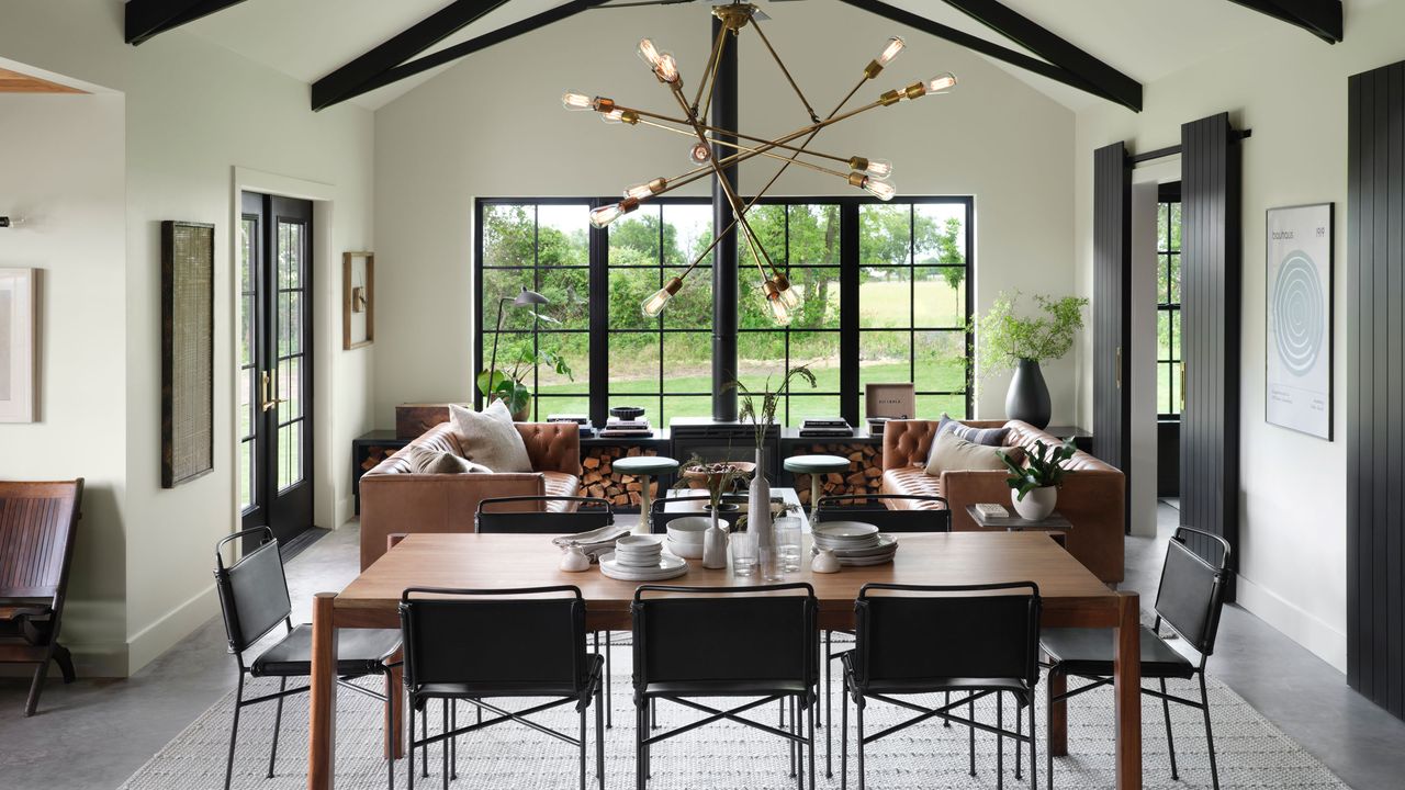 living area from fixer upper in an industrial cottage style